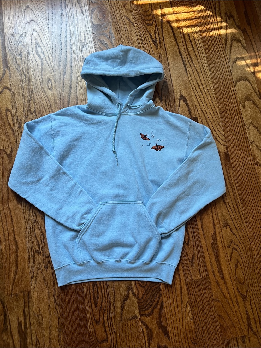 Gildan Light Blue Pullover Hoodie with Butterfly Motif